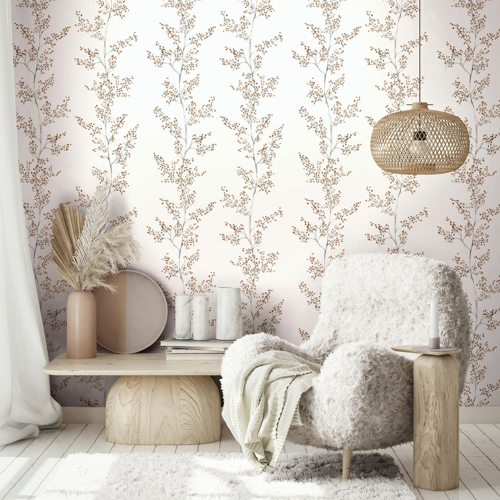 Vliestapete weiß, beige pflanzen