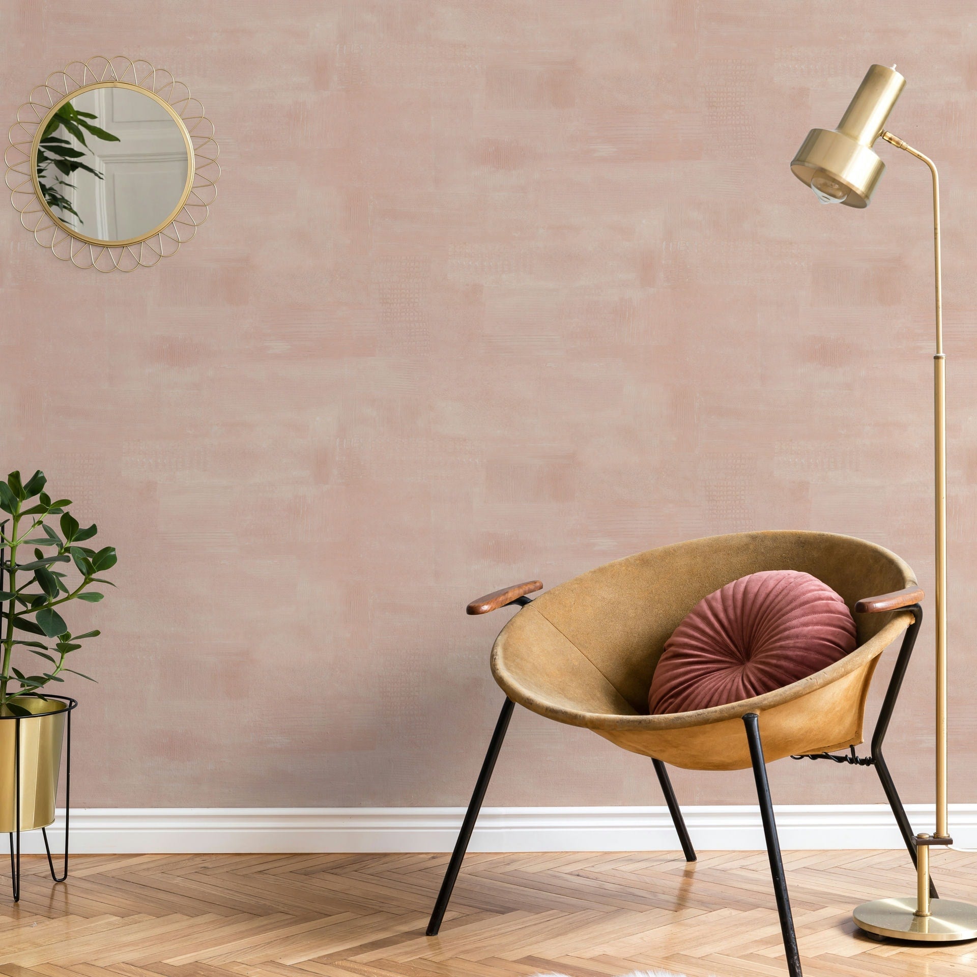 Vliestapete rot, beige einfarbig