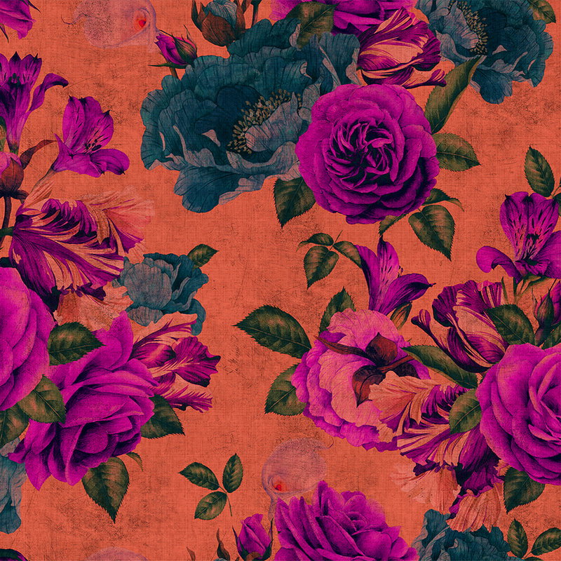 Fotomural Walls by Patel - Spanish rose 2 - Rose blossom wallpaper, natural structure with bright colours - Orange, Violet