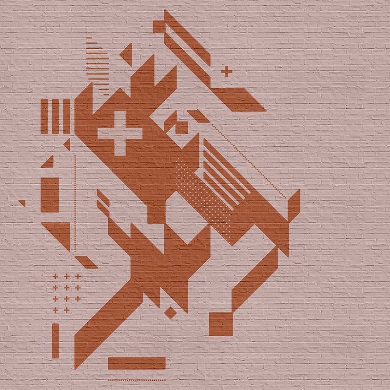 Fotomural Walls by Patel - Brick by Brick 1 - Brick Wall Wall Mural with Graphic - Copper, Orange