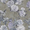 Fotomural Walls by Patel - Sleeping Beauty 1 - Wallpaper in natural linen structure rose blossoms in used look - Blue, Taupe