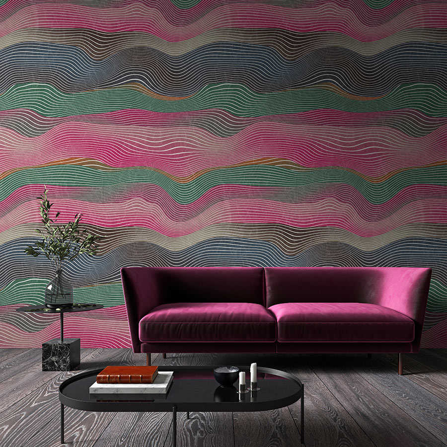 Fotomural Walls by Patel - Space 1 - photo wallpaper waves pattern pink & green retro style