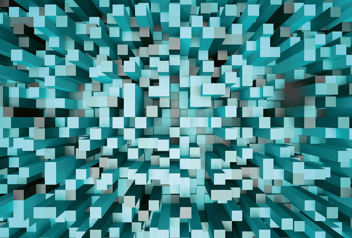 Fotomural 3D Pixel style square pattern mural - Turquoise - DD Motive 2