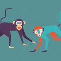 Fotomural Walls by Patel - Monkey Busines 1 - Wallpaper in cardboard structure, monkey gang in comic style - Beige, Orange