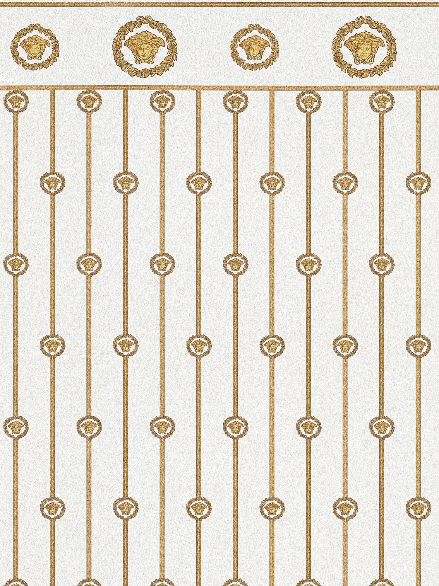 VERSACE Papel pintado no tejido con emblema de Medusa brillante textura clara - blanco, dorado, negro