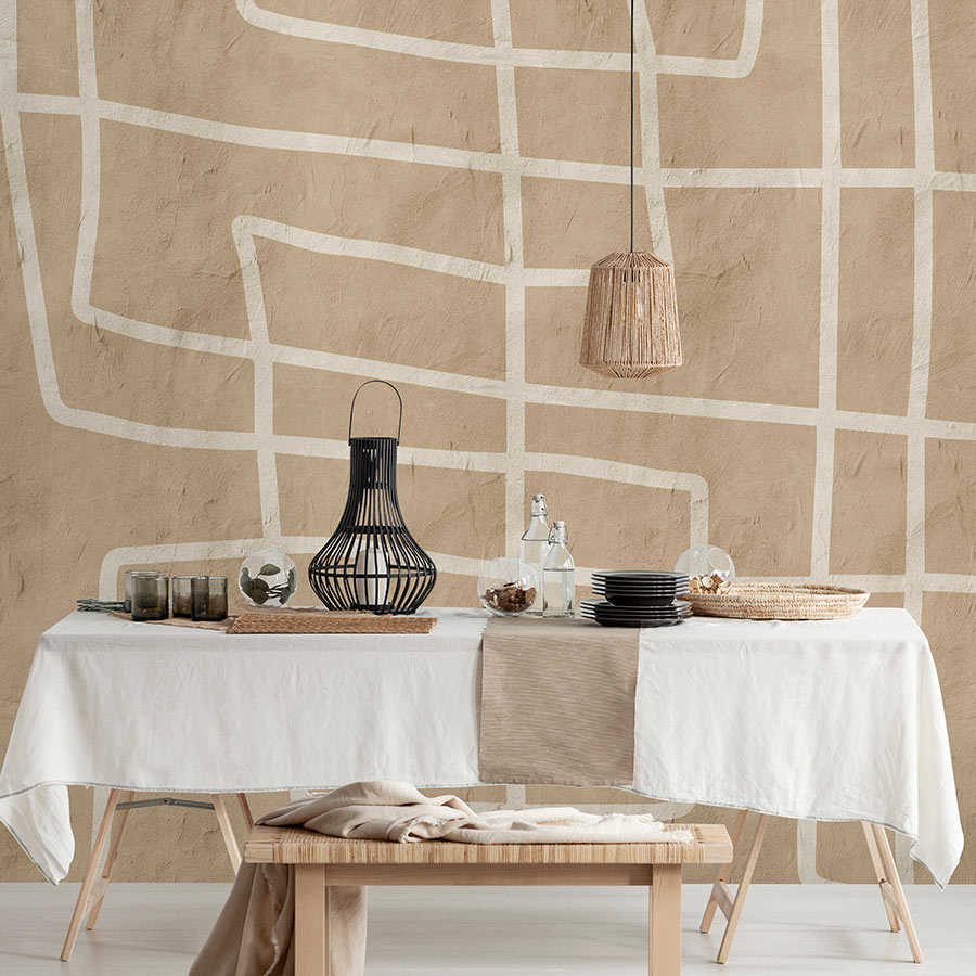 Fotomural Walls by Patel - Serengeti 1 - clay wall mural with ethno line pattern in beige