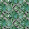 Fotomural Panel XXL 5 - Graphic wall mural jungle plants in front of black white graphic on premium smooth nonwoven