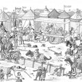 Fotomural Panel XXL 5 - Children mural knight festival with festivals black white on premium smooth non-woven
