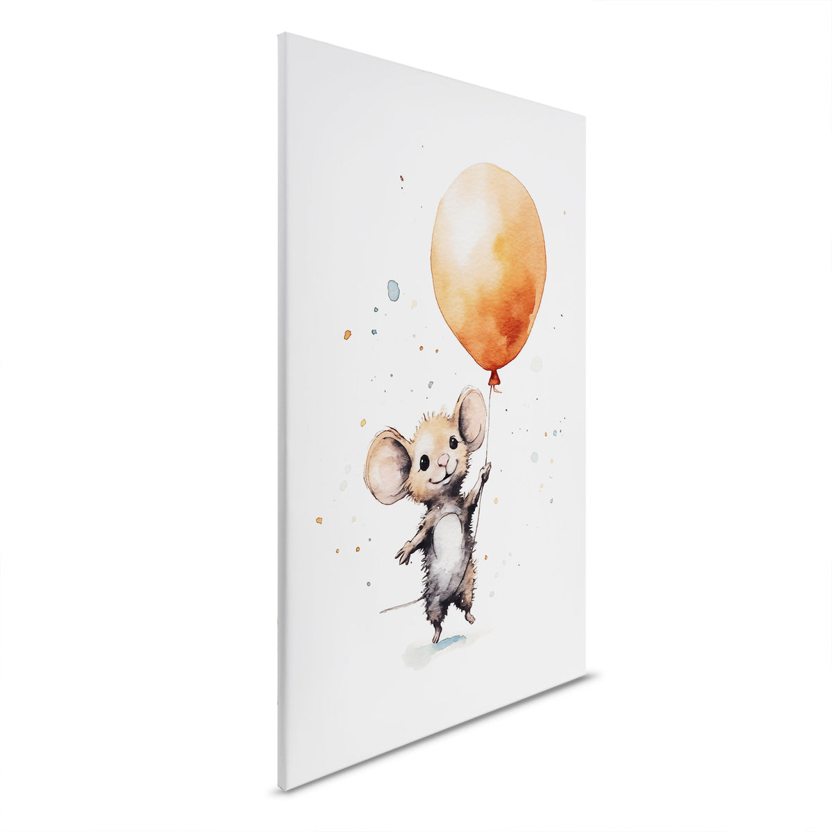 Ratón y globo naranja - Lienzo lúdico para habitación infantil