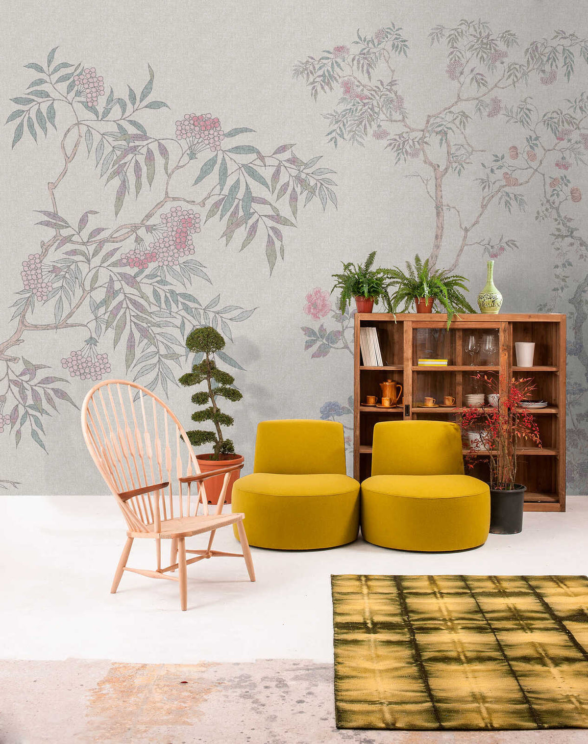 Fotomural Walls by Patel - mira1 - Photo wallpaper delicate nature illustration with botanical grace in textile look - grey