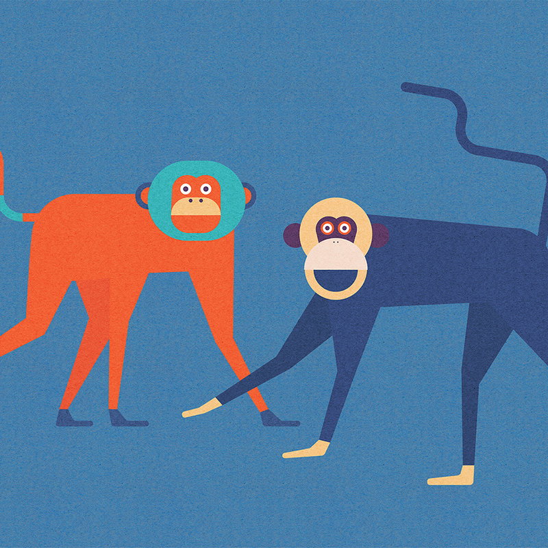 Fotomural Walls by Patel - Monkey Busines 2 - Comic Strip Monkey Gang Wallpaper - Cardboard Texture - Beige, Blue