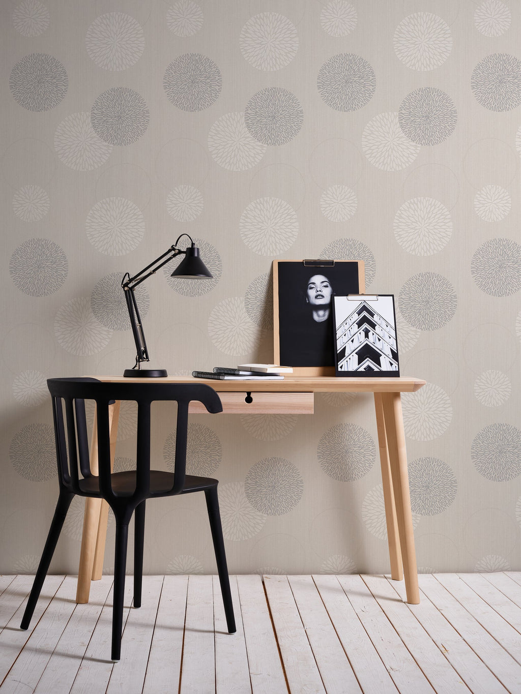 Hochwertige Vliestapete Beige Kreise