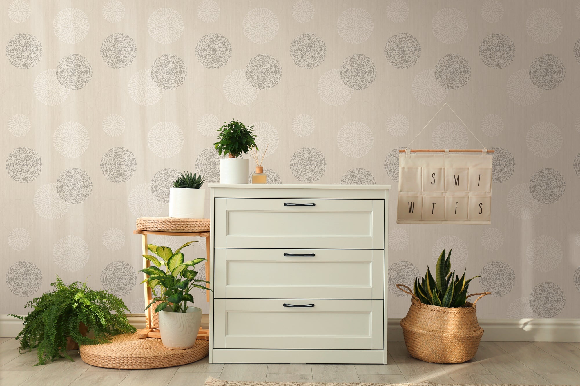Hochwertige Vliestapete Beige Kreise