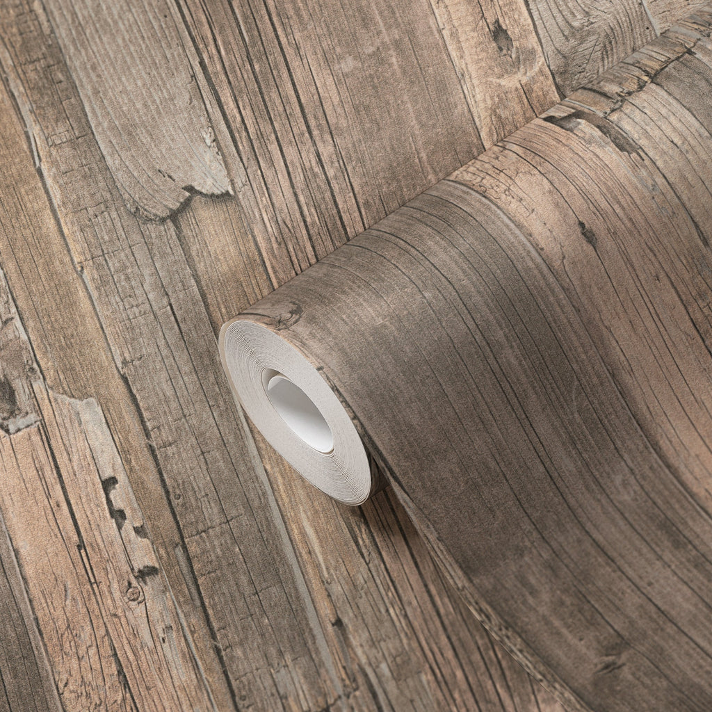 Hochwertige Vliestapete Beige Holzoptik
