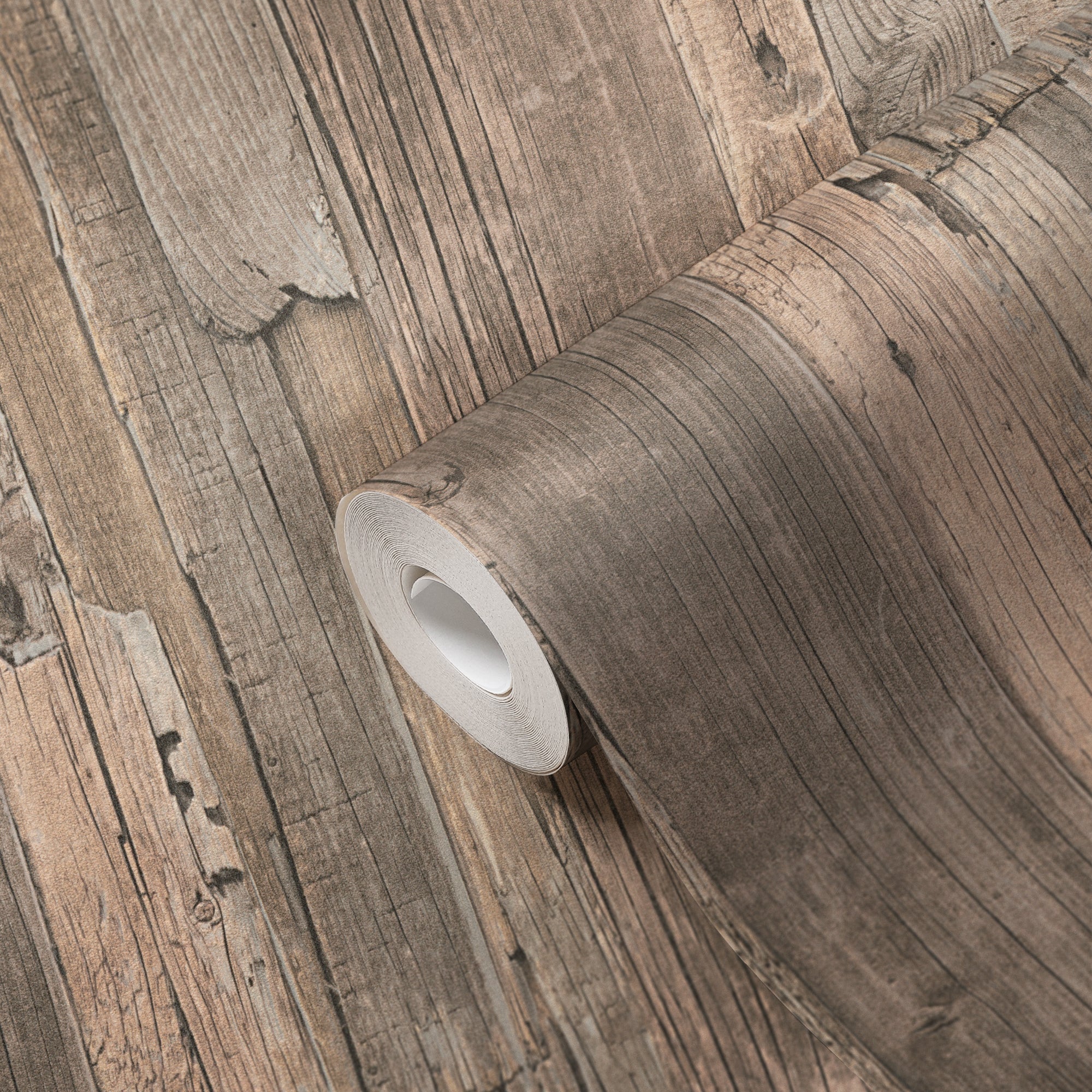 Hochwertige Vliestapete Beige Holzoptik