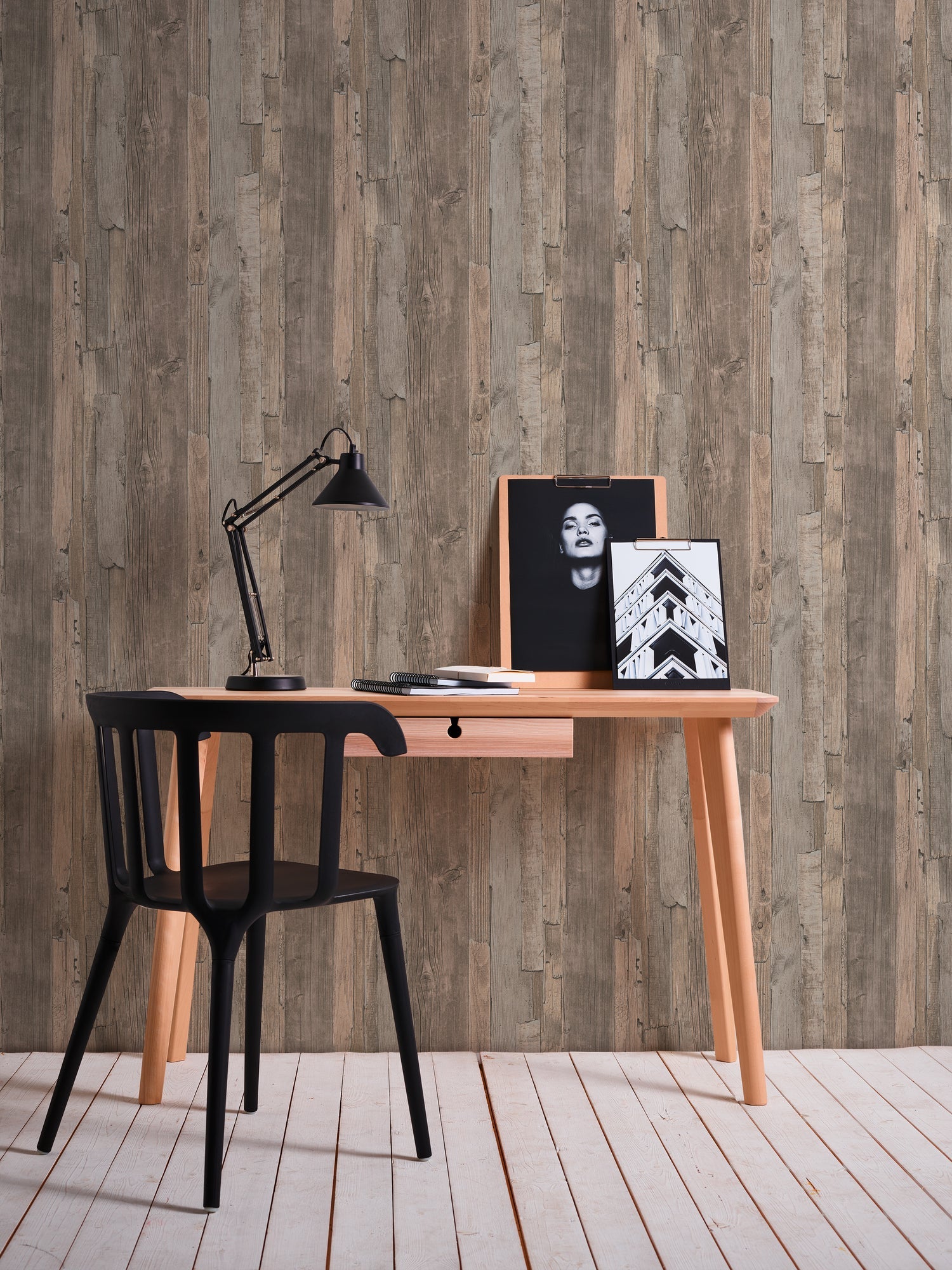 Hochwertige Vliestapete Beige Holzoptik
