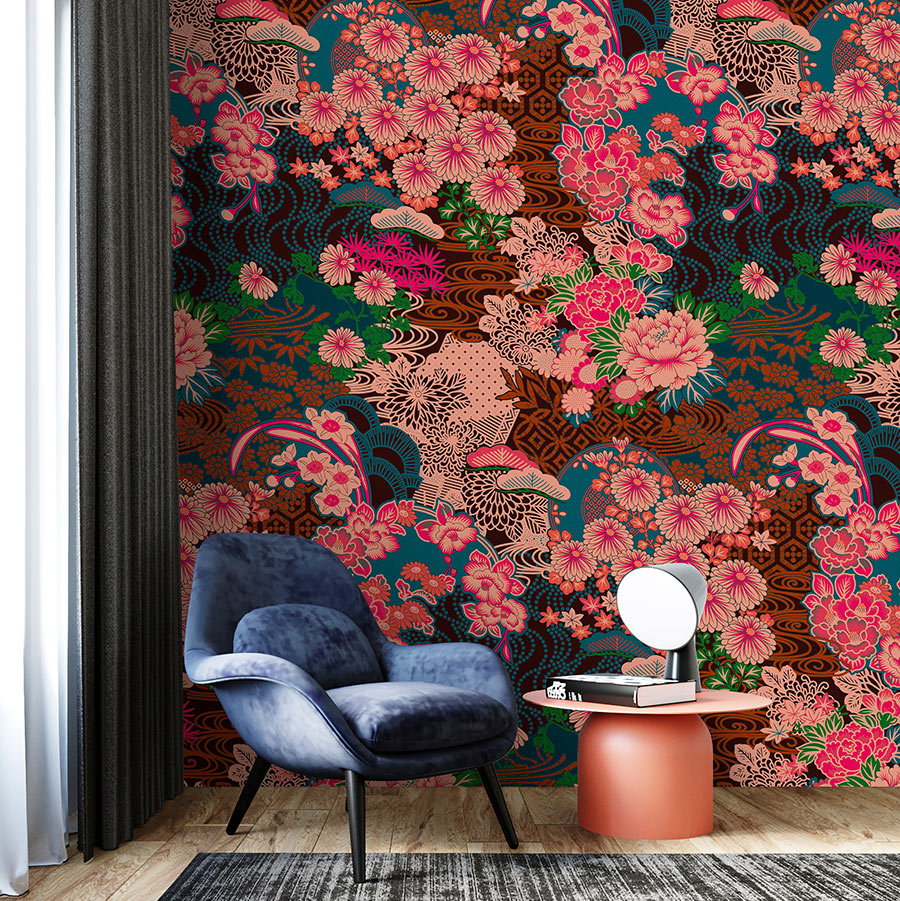 Fotomural Walls by Patel - Photo wallpaper »kimo 1« - Abstract floral artwork - Pink, Blue
