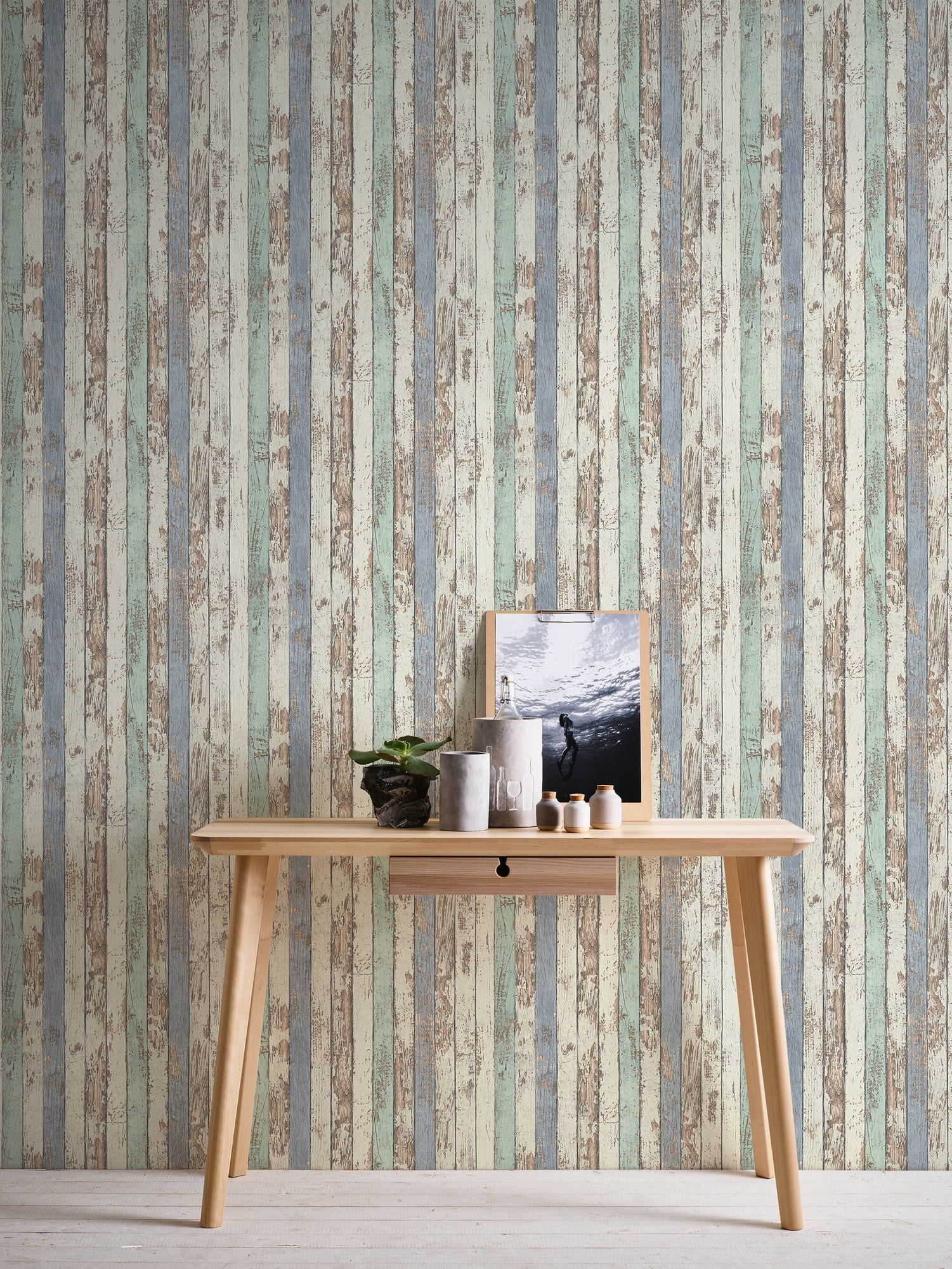 Hochwertige Vliestapete Blau Holzoptik