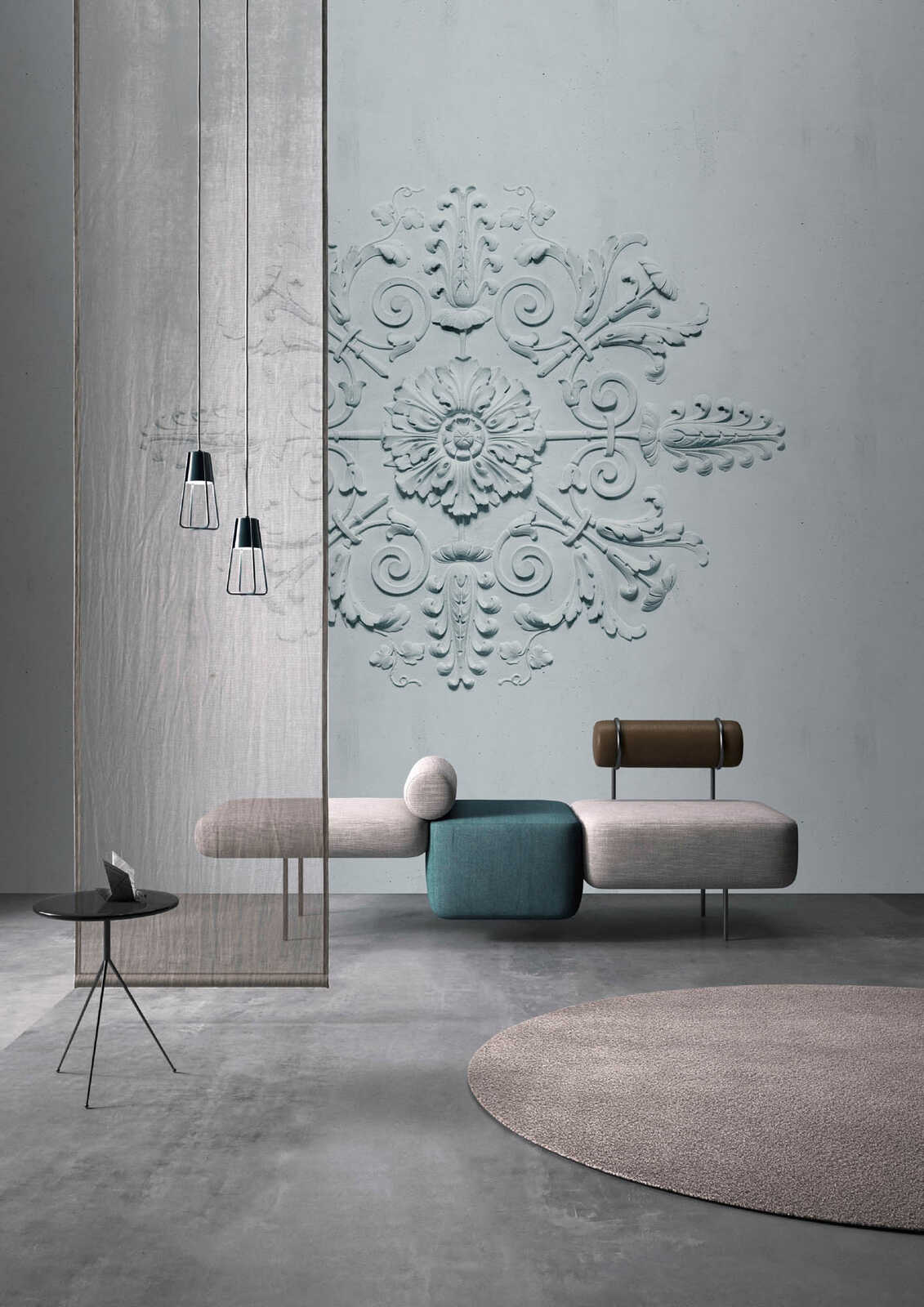 Fotomural Walls by Patel - antique2 - Photo wallpaper ornamental 3D relief as wall art - blue