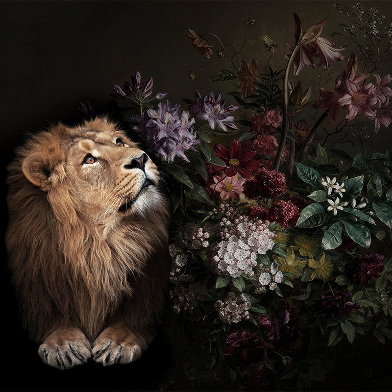 Fotomural Photo wallpaper lion portrait with flowers - Walls by Patel