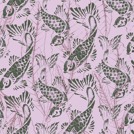 Fotomural Purple koi - Asian style watercolour mural - AP Digital 1