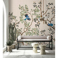Fotomural Walls by Patel - Photo wallpaper »merula« - branches & birds - light with linen texture