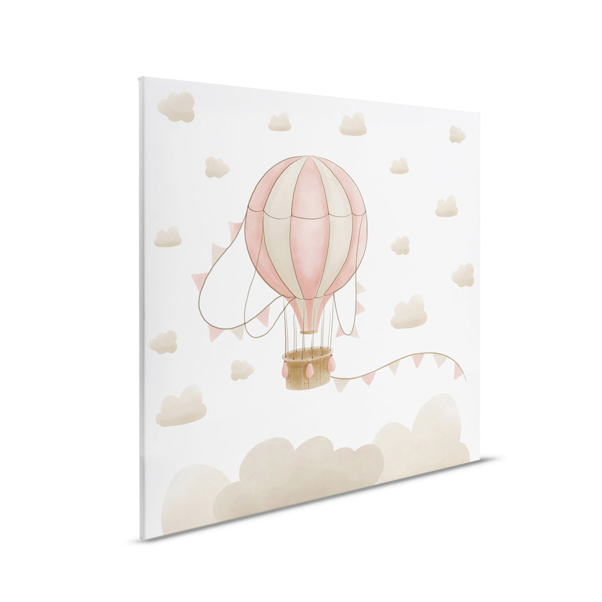 Cuadro habitación infantil Globo aerostático en un cielo nublado - Colores pastel suaves para una decoración de pared de ensueño