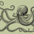 Fotomural Walls by Patel - Jules 3 - Octopus Wallpaper Sketch Style & Vintage Look- Cardboard Texture - Green, Black