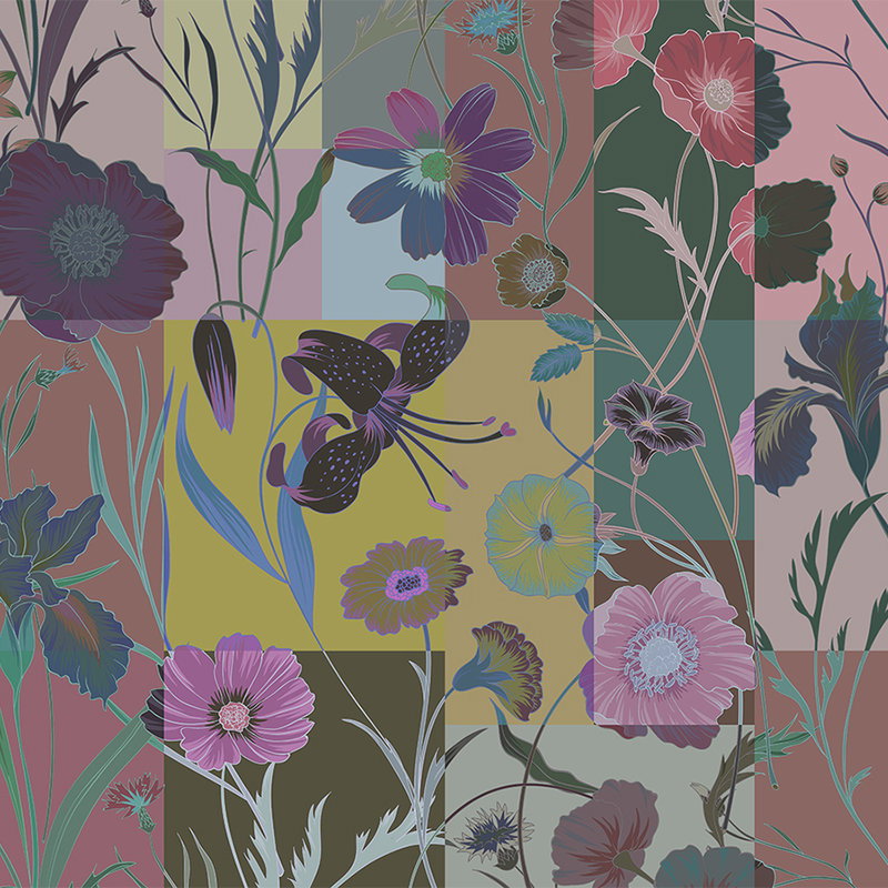 Fotomural Walls by Patel - Floral patch 3 - Botanical wallpaper with flowers patchwork - Yellow, Green