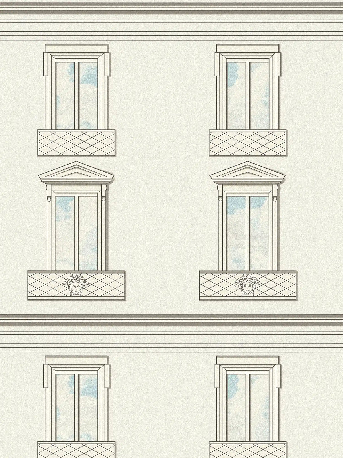 Papel pintado no tejido VERSACE en Diseño de fachada con elementos arquitectónicos mate, ligeramente texturado - blanco, gris, negro