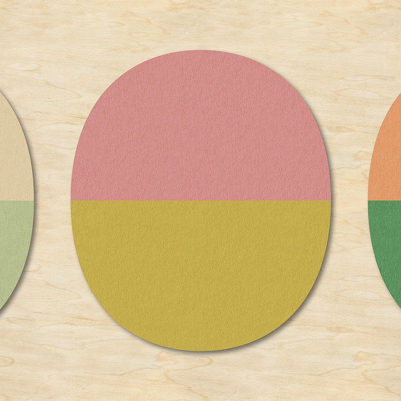 Fotomural Walls by Patel - Split ovals 2 - Retro wallpaper in plywood,felt structure with colourful ovals - Beige, Green