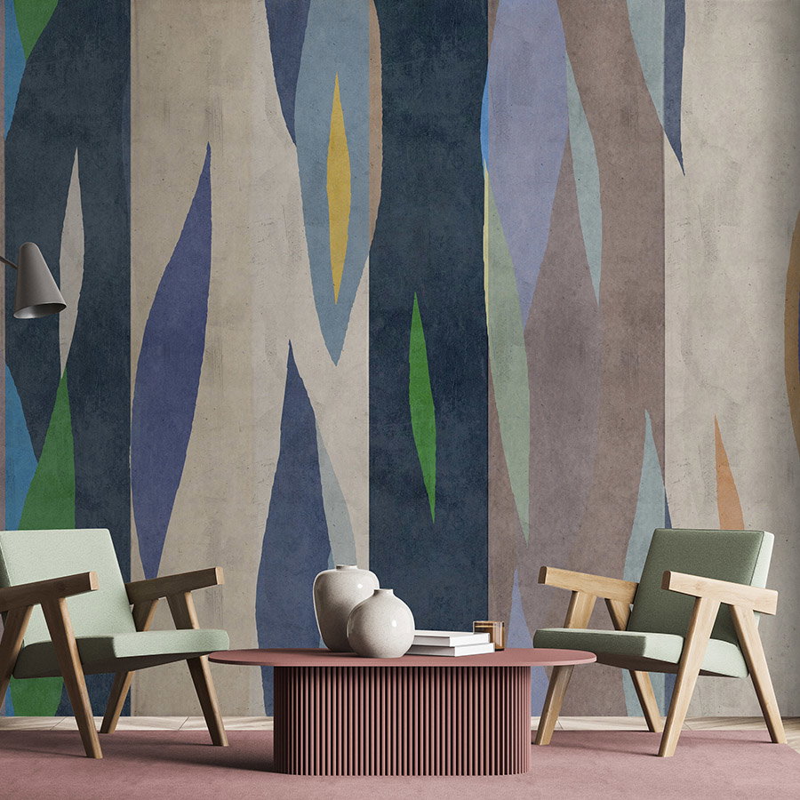 Fotomural Walls by Patel - Photo wallpaper »vito« - Colourful tiger pattern on concrete plaster look - Blue, green