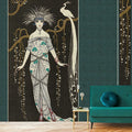Fotomural Walls by Patel - Adlon 2 - photo wallpaper petrol & black vintage lady with peacock