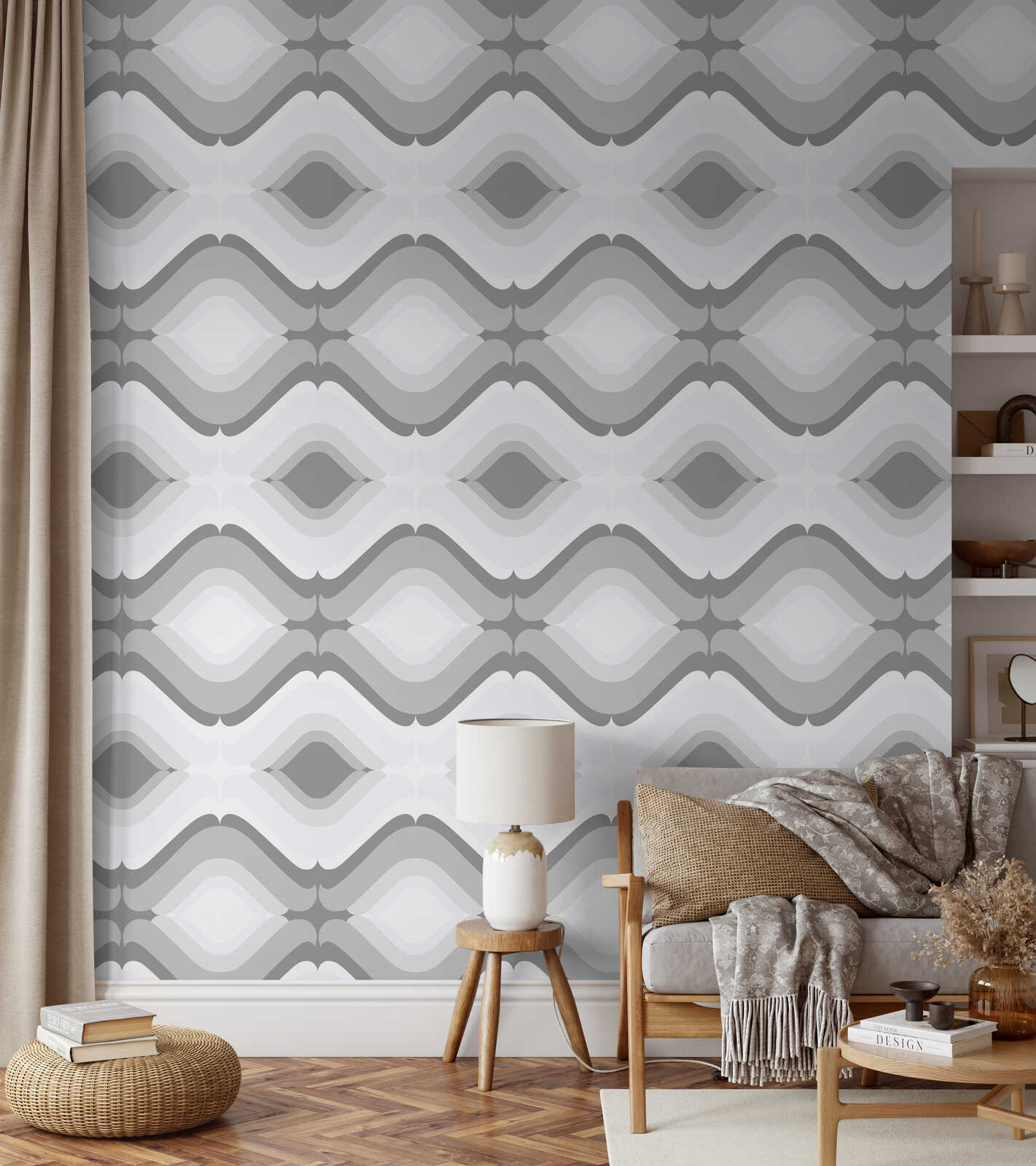 Fotomural Panel XXL 5 - Design wall mural wavy baroque motif grey on premium smooth non-woven