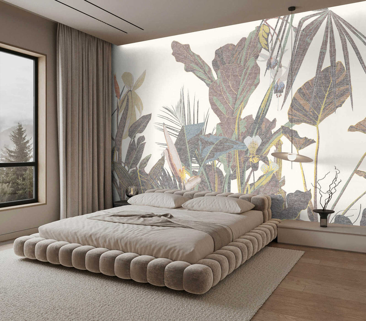 Fotomural Walls by Patel - eden2 - Botanical art wallpaper with jungle plants in textile look - green, cream