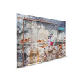 Pintura sobre lienzo Pared de piedra con mural y columpio