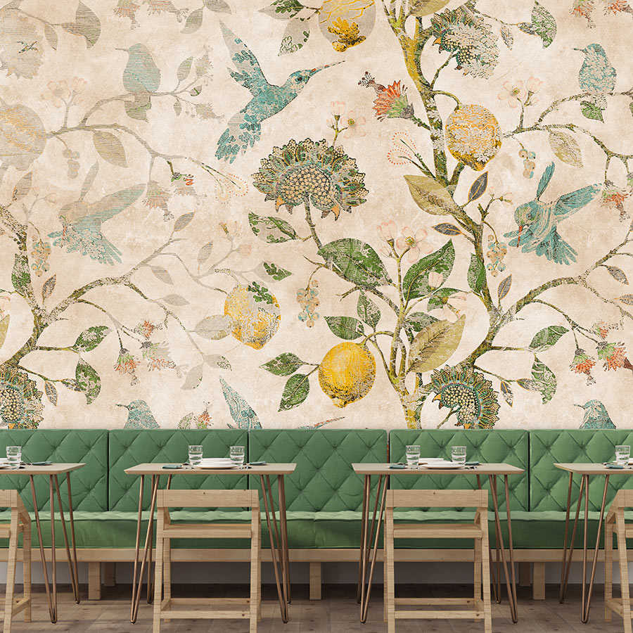 Fotomural Walls by Patel - In the Lemon Tree 2 - lemons photo wallpaper vintage style with leaves & birds