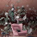 Fotomural Walls by Patel - Peacock Island 1 - wall mural peacock garden with flowers in antique pink