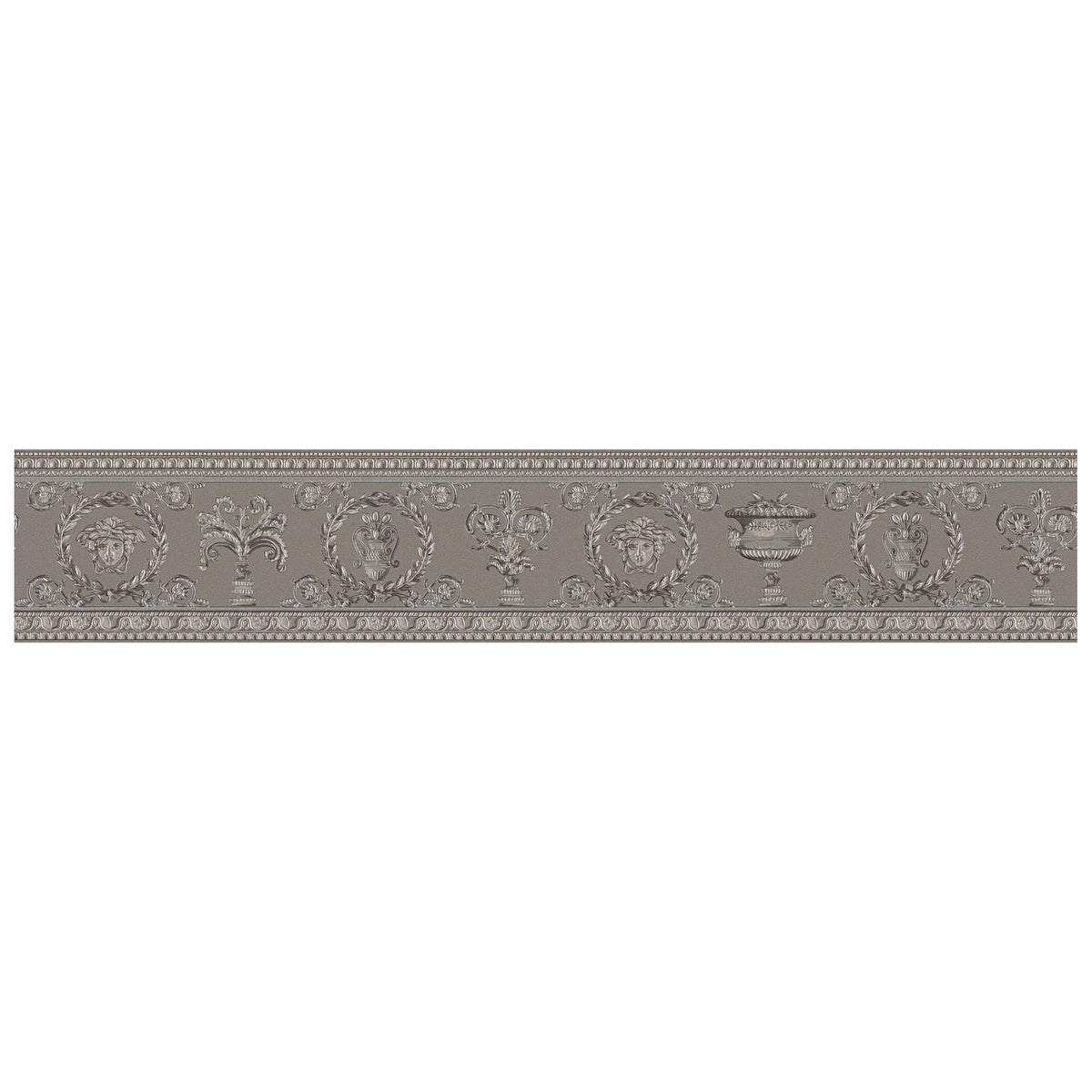 Papel pintado VERSACE cenefa plata decoración barroca - gris