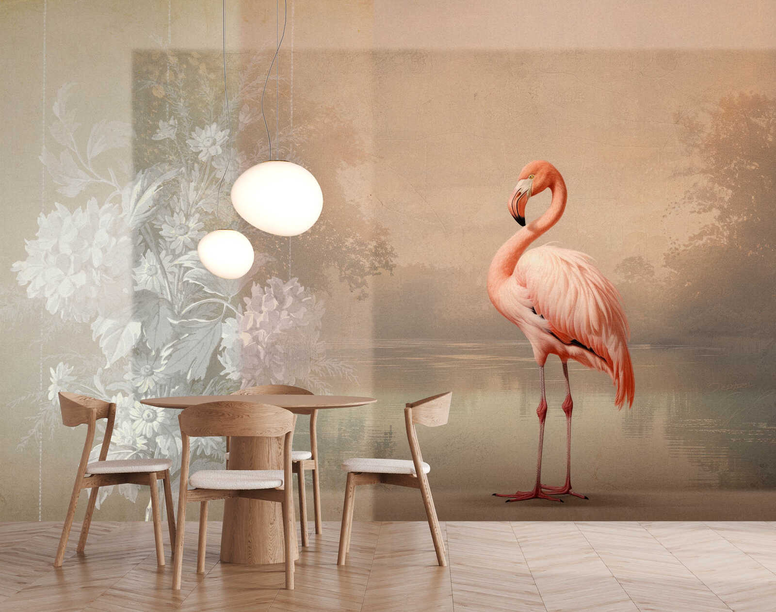 Fotomural Walls by Patel - pixi3 - Photo wallpaper flamingo in calm landscape - beige, pink