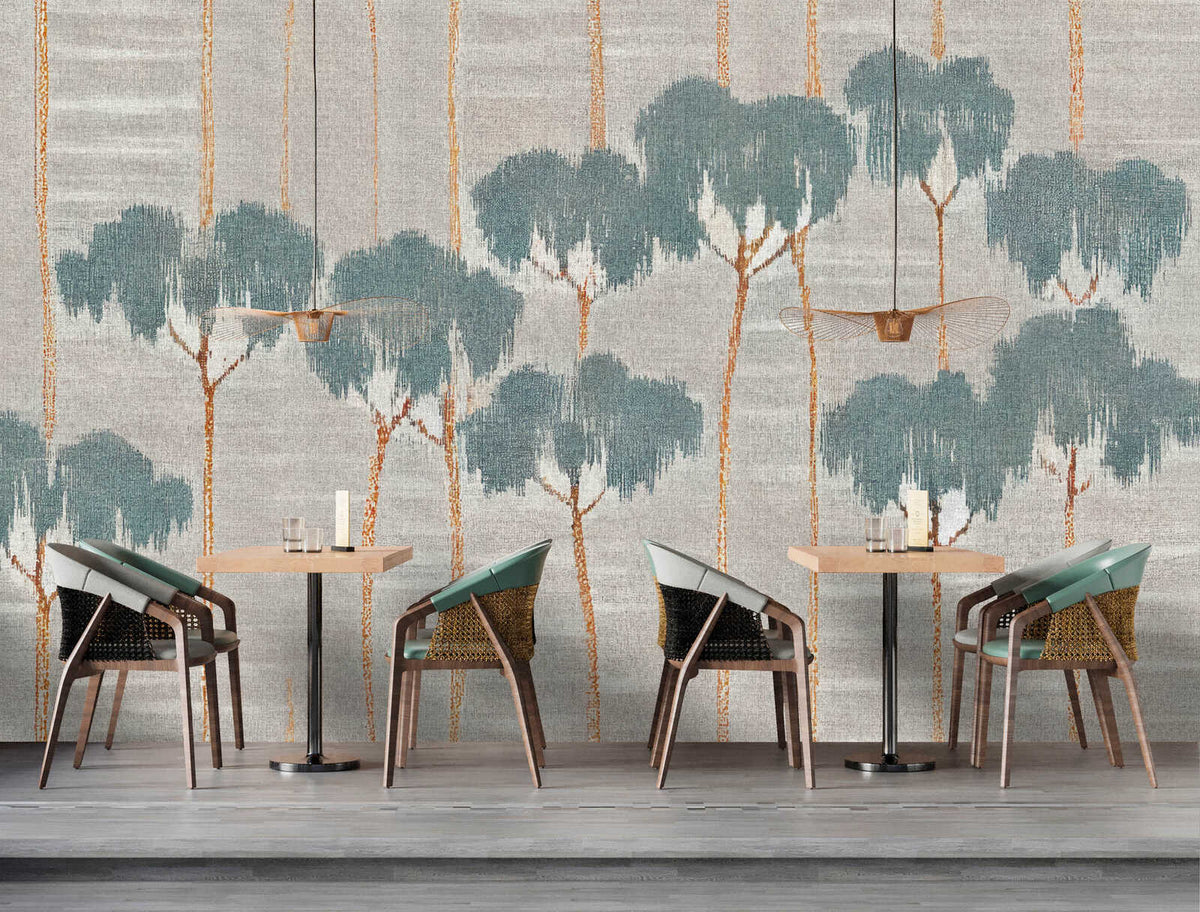 Fotomural Walls by Patel - grove - Photo wallpaper trees in a calm forest motif in textile look - grey, blue