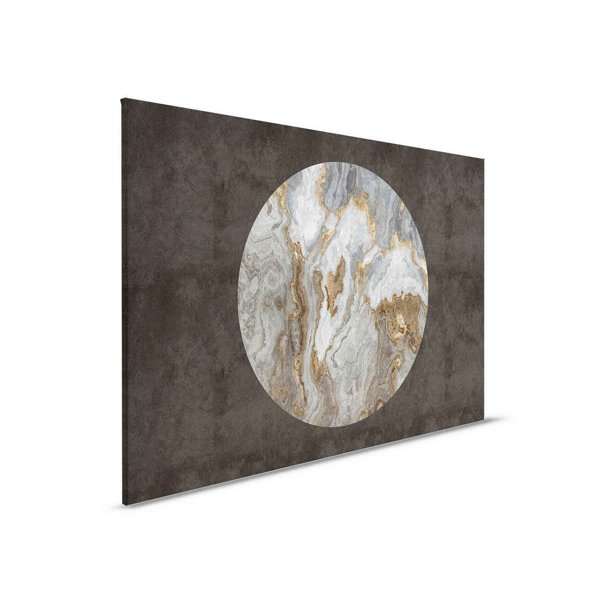 Luna 2 - Cuadro en lienzo de mármol Círculo de piedra delante de óptica de yeso negro