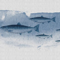 Fotomural Walls by Patel - Into the blue 1 - Fish watercolour in blue as a photo wallpaper in natural linen structure - Blue, Grey