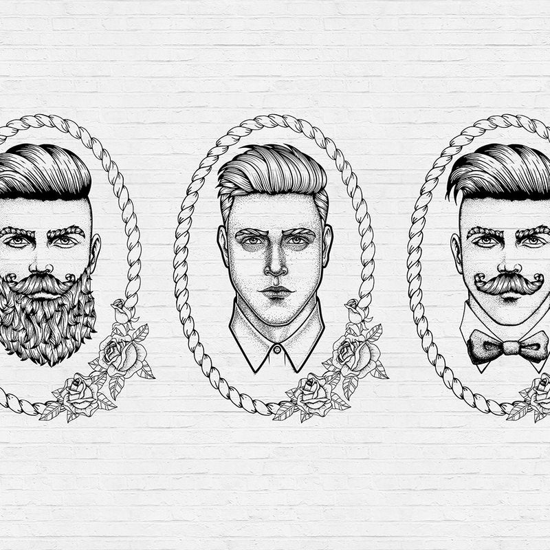 Fotomural Walls by Patel - Black and white photo adapter with men portraits in comic style