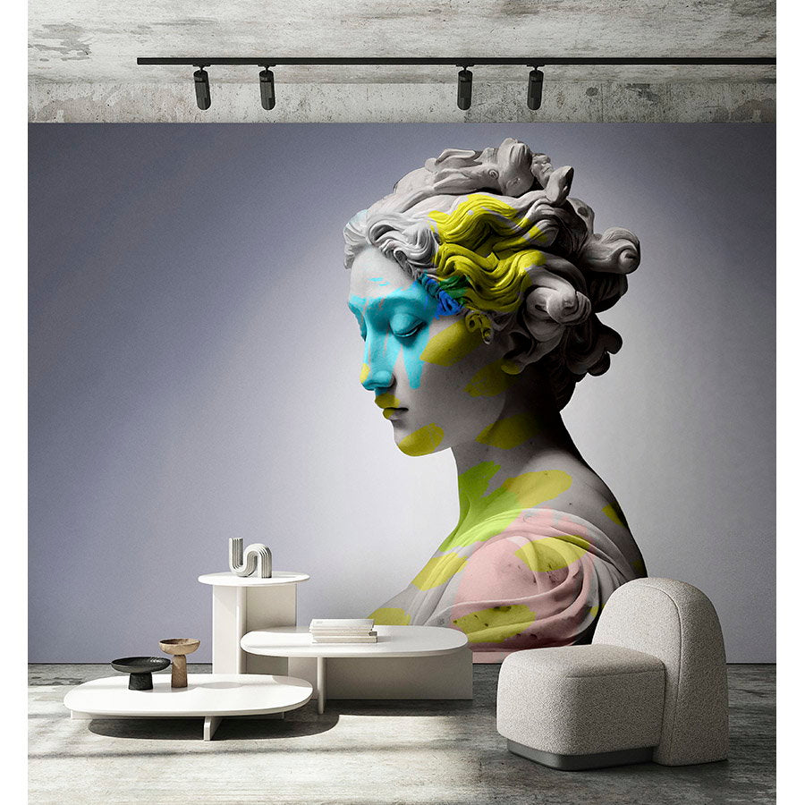 Fotomural Walls by Patel - Photo wallpaper »clio« - female sculpture with colourful accents - Smooth, slightly shiny premium non-woven fabric