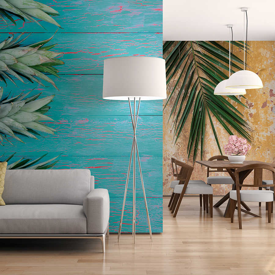 Fotomural Panel XXL 5 - Summer mural pineapple on wooden fence on premium smooth vinyl