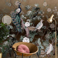 Fotomural Walls by Patel - Peacock Island 2 - Peacock garden mural with flowers in beige