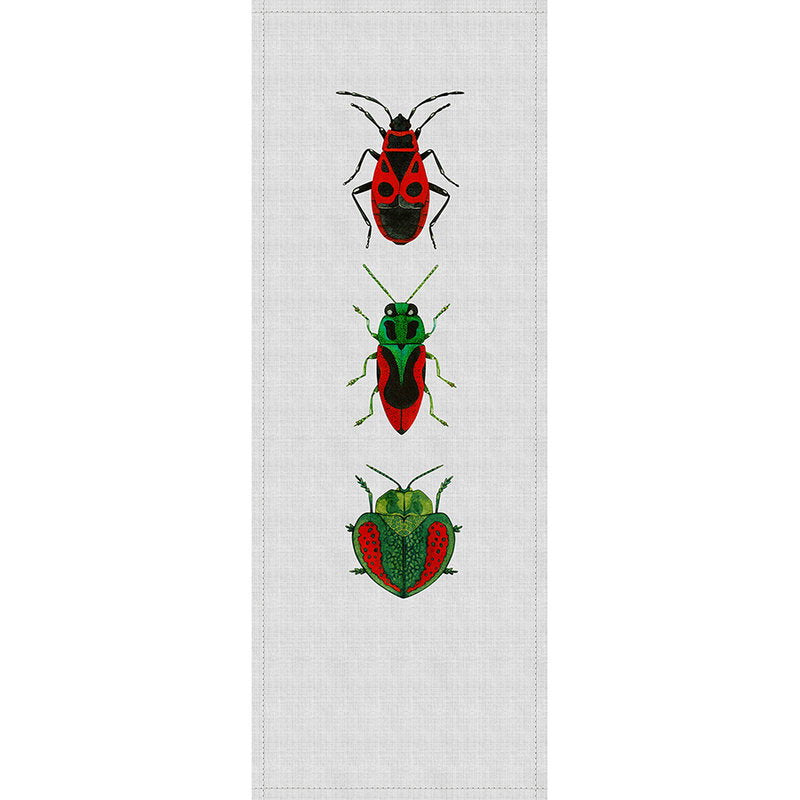 Fotomural Walls by Patel - Buzz panels 3 - Digital print panel with colourful beetles- Nature linen structure - Grey, Green