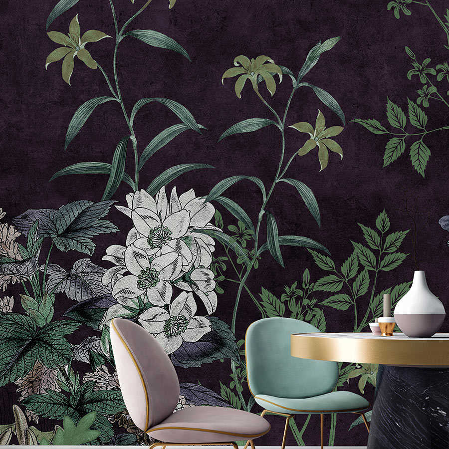 Fotomural Walls by Patel - Dark Room 1 - Black Wallpaper Botanical Pattern Green