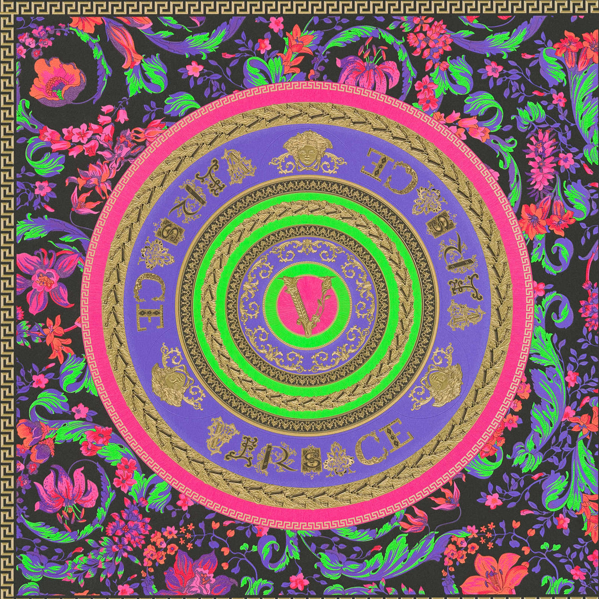 Papel pintado VERSACE con colores neón y diseño de la marca - multicolor